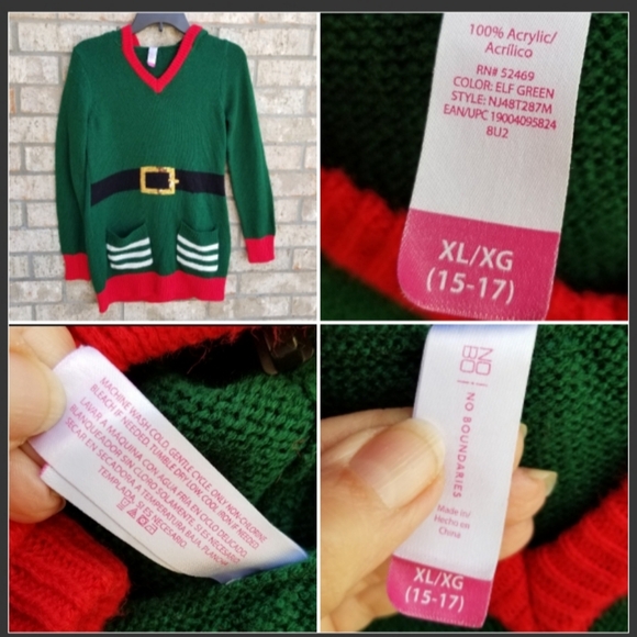 NoBo Hooded Ugly Christmas Elf Sweater Dress (Womens SM/M JrsXL 15-17) Green Red - Picture 10 of 10